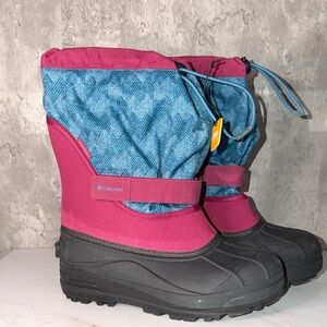 Columbia youth powderbug plus two print Fuchsia and Teal Snow Boots sz 6 youth